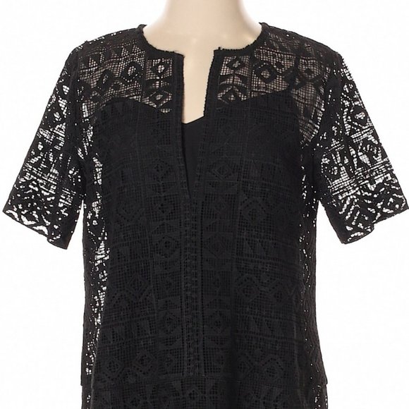 Club Monaco Black Ethnic / Aztec Laced Shell over a silky lining sz 4 - Picture 1 of 3